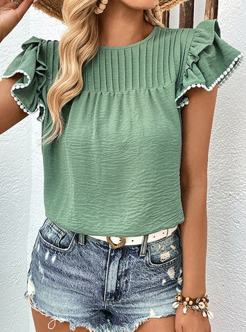 GREEN LOTUS LEAF STITCHING SHIRT