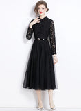 MESH STITCHING LACE SWING DRESS