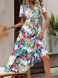 MEDIUM-LONG SHORT-SLEEVED V-NECK PRINTED DRESS