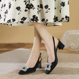 SQUARE-HEADED THICK HEELS CRYSTAL SHOES