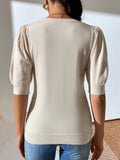 FASHION KNIT PLEATED SHORT SLEEVE SOLID COLOR SWEATER