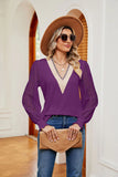 V-NECK LACE STITCHING LONG SLEEVE T-SHIRT