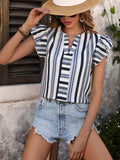 CONTRAST STRIPE STITCHING LOTUS LEAF SLEEVE SHIRT