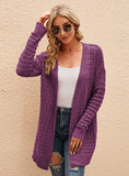 CASUAL SOLID COLOR HOLLOW KNIT CARDIGAN SWEATER COAT