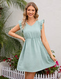 WOODEN EAR V-NECK HOLIDAY CASUAL DRESS