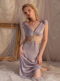 SEXY V-NECK SATIN LACE SLIM HOME NIGHTGOWN
