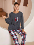 CLASSY PLAID LONG SLEEVE HOME PAJAMAS SUIT
