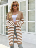 FASHION LONG CASUAL STRIPED LOOSE LONG SLEEVE COAT SWEATER