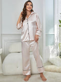 FASHION SILK-LIKE LADIES LONG-SLEEVED PAJAMAS SUIT