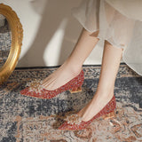 SEQUIN THICK HEEL WEDDING SHOES