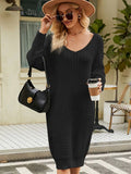 FASHION LOOSE SOLID COLOR KNITTED SWEATER DRESS