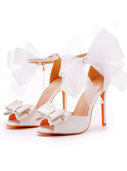 11 CM WHITE BOW STILETTO HEELS SANDALS