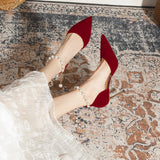 POINTED STILETTO HEELS PEARLS WEDDING SHOES