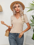 TWIST LAPEL SHORT SLEEVE SWEATER SHORT TOP