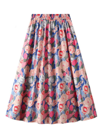 WOMEN PRINT ELASTIC WAIST SKIRT