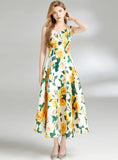 V-NECK BACKLESS SLEEVELESS PRINT DRESS