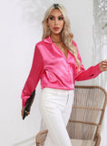 SUIT COLLAR SATIN LONG SLEEVE SHIRT