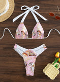 SEXY PRINTED BACKLESS TETHER BEACH BIKINI