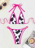 BLACK AND WHITE COW HALTER SEXY BIKINI