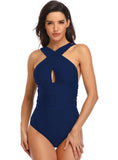 SEXY CROSS-GATHERED ONE-PIECE SWIMSUIT