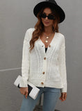 FASHION LOOSE BUTTON SOLID COLOR TWISTED ROPE SWEATER