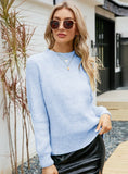 CLASSY ROUND NECK SOLID COLOR PULLOVER LONG SLEEVE SWEATER
