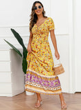 V-NECK PUFF SLEEVES DRAWSTRING DRESS