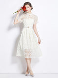 RETRO LACE SLIM SHORT SLEEVE DRESS