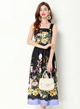 PRINTED SUSPENDER SLEEVELESS DRESS