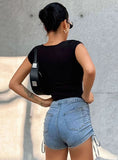 V-NECK PLEATED SLIM T-SHIRT
