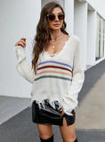 FASHION LOOSE SHORT V-NECK FRINGED SWEATER