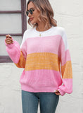 FASHION COLOR MATCHING ROUND NECK SWEATER