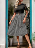 LACE STITCHING SHORT-SLEEVED DRESS