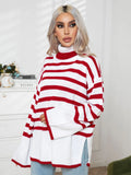 STRIPED SIDE SPLIT MEDIUM AND LONG SWEATER