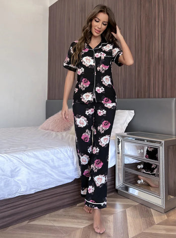FASHION SHORT-SLEEVED TROUSERS FLORAL PATTERN PAJAMAS SET