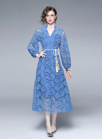 CROCHETED OPENWORK LACE SLIM DRESS