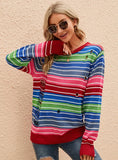 STYLISH LONG-SLEEVED ROUND NECK STRIPED HOLES SWEATER