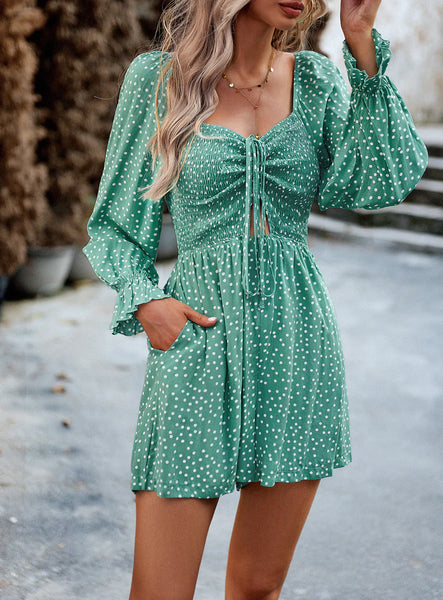POLKA DOT LONG SLEEVE JUMPSUIT