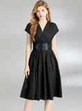 V-NECK SHORT SLEEVE SLIM DRESS