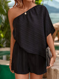 ONE SHOULDER SOLID COLOR JUMPSUIT