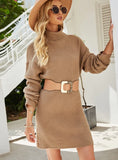 STYLISH KNITTED LONG-SLEEVED TURTLE BECK SWEATER DRESS