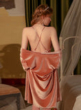 SEXY VELVET BACKLESS SUSPENDER NIGHTDRESS SUIT