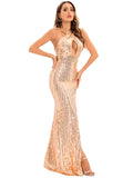 BACKLESS RETRO SEQUINED DRESS