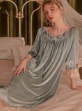 FASHION SOLID COLOR VELVET LACE V-NECK LOOSE NIGHTGOWN