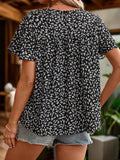 LACE STITCHING PRINTED SHORT-SLEEVED ROUND NECK SHIRT