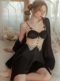 SEXY CHEST PAD ICE SILK SLING NIGHTDRESS ROBE SUIT