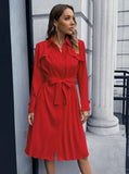 CASUAL SLIM LONG-SLEEVED PLEATED DRESS