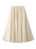 BEADED PLEATED SKIRT HIGH WAIST GAUZE SKIRT