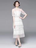 ROUND NECK PERSPECTIVE SHORT SLEEVE DRESS