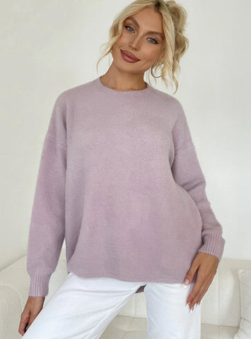 STYLISH ROUND NECK LOOSE SOLID COLOR SWEATER